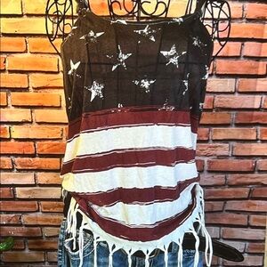 🎽 Others Follow Fringe Tank Top – Distressed American Flag Print – Sz Medium